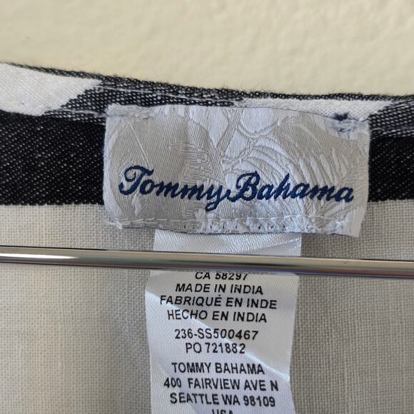 Tommy Bahama Striped Lace Up Tassel Maxi Dress Women Size L Gray White Linen - Picture 4 of 14